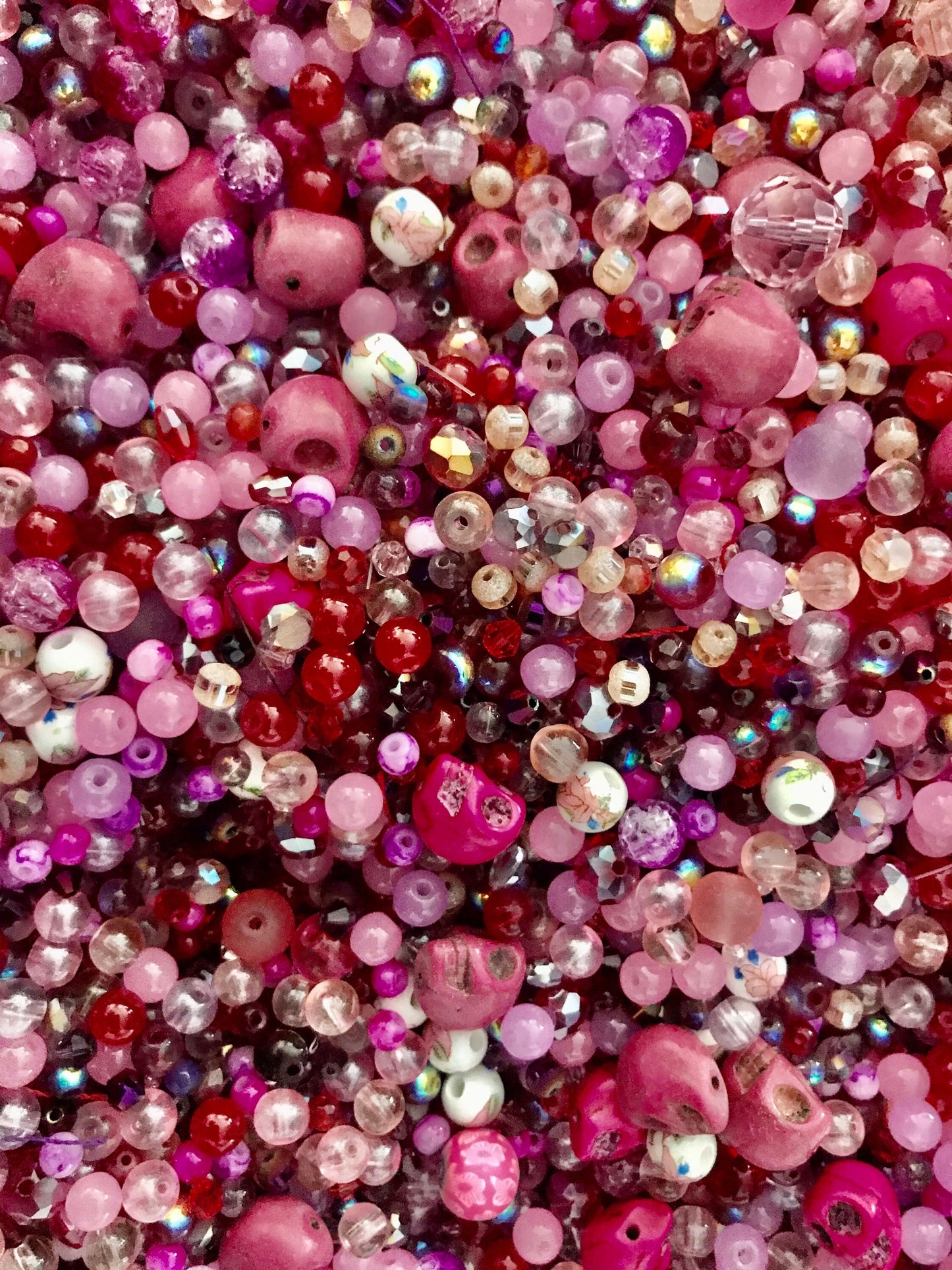 Pink bead soup, assorted glass with pink, purple and red bead mix of beads