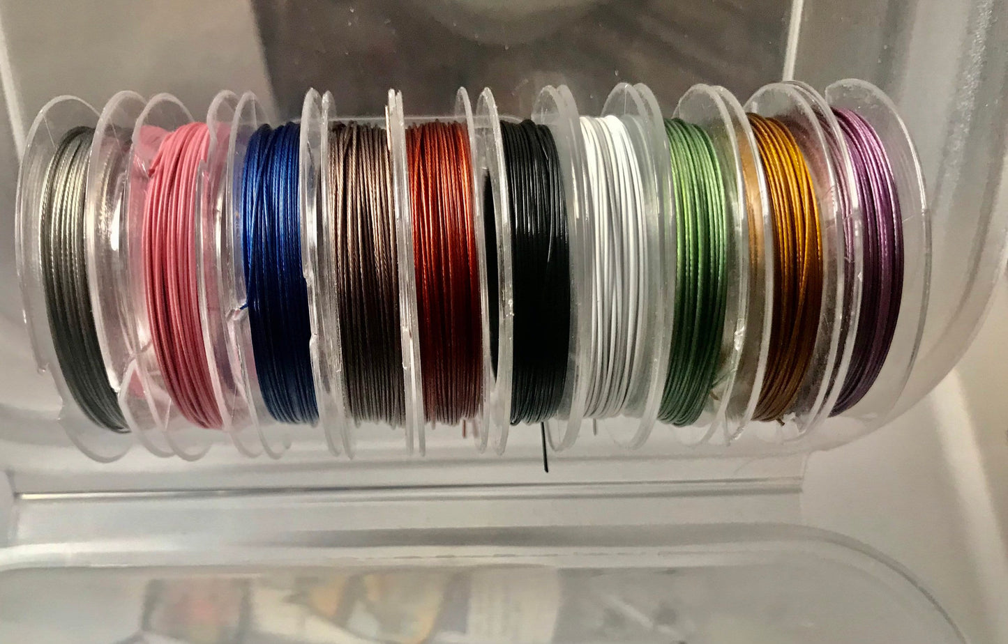 Tiger tail beading wire, assorted colors 26 Gauge Tiger tail beading wire 0.45mm nylon coated flexible wire by the roll pick  10 meter roll