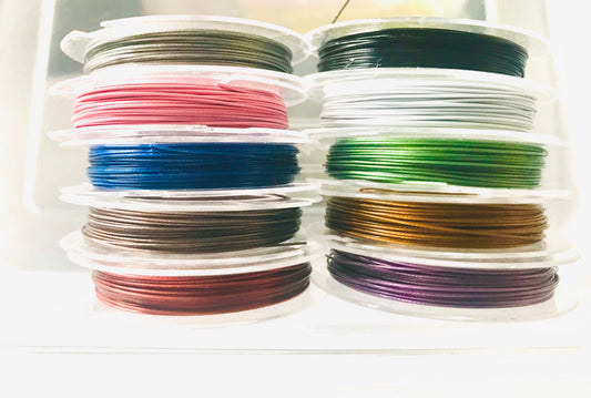 Tiger tail beading wire, assorted colors 26 Gauge Tiger tail beading wire 0.45mm nylon coated flexible wire by the roll pick  10 meter roll