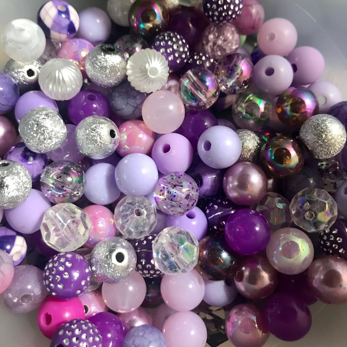 Purple bubblegum beads, 12mm acrylic  assorted mix Purple violet silver theme mix styles pick lot
