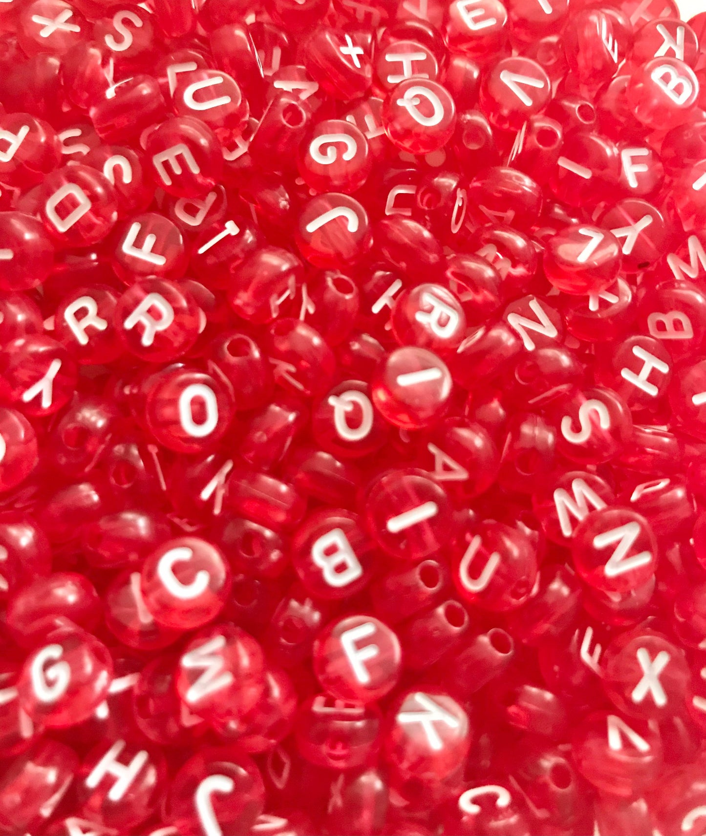 Alphabet bead, red letter  beads with white letter , 7mm round  beads,  choose your letter or bulk beads, DIY bracelet beads