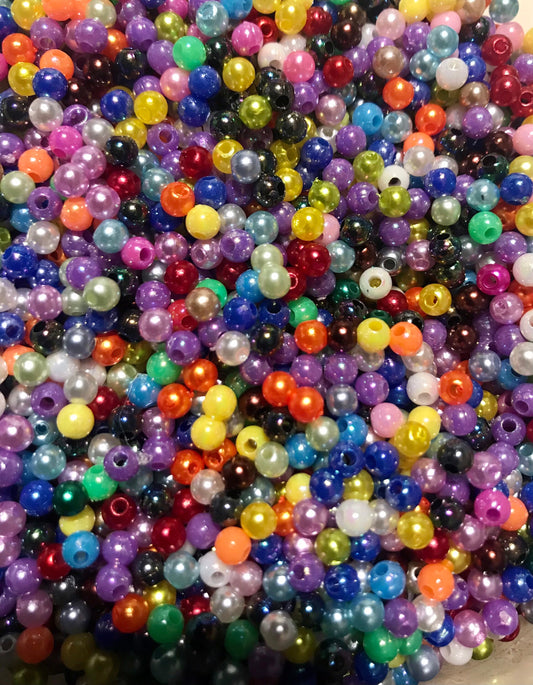 Pearl bead mix, 4mm acrylic beads, assorted mix of colors