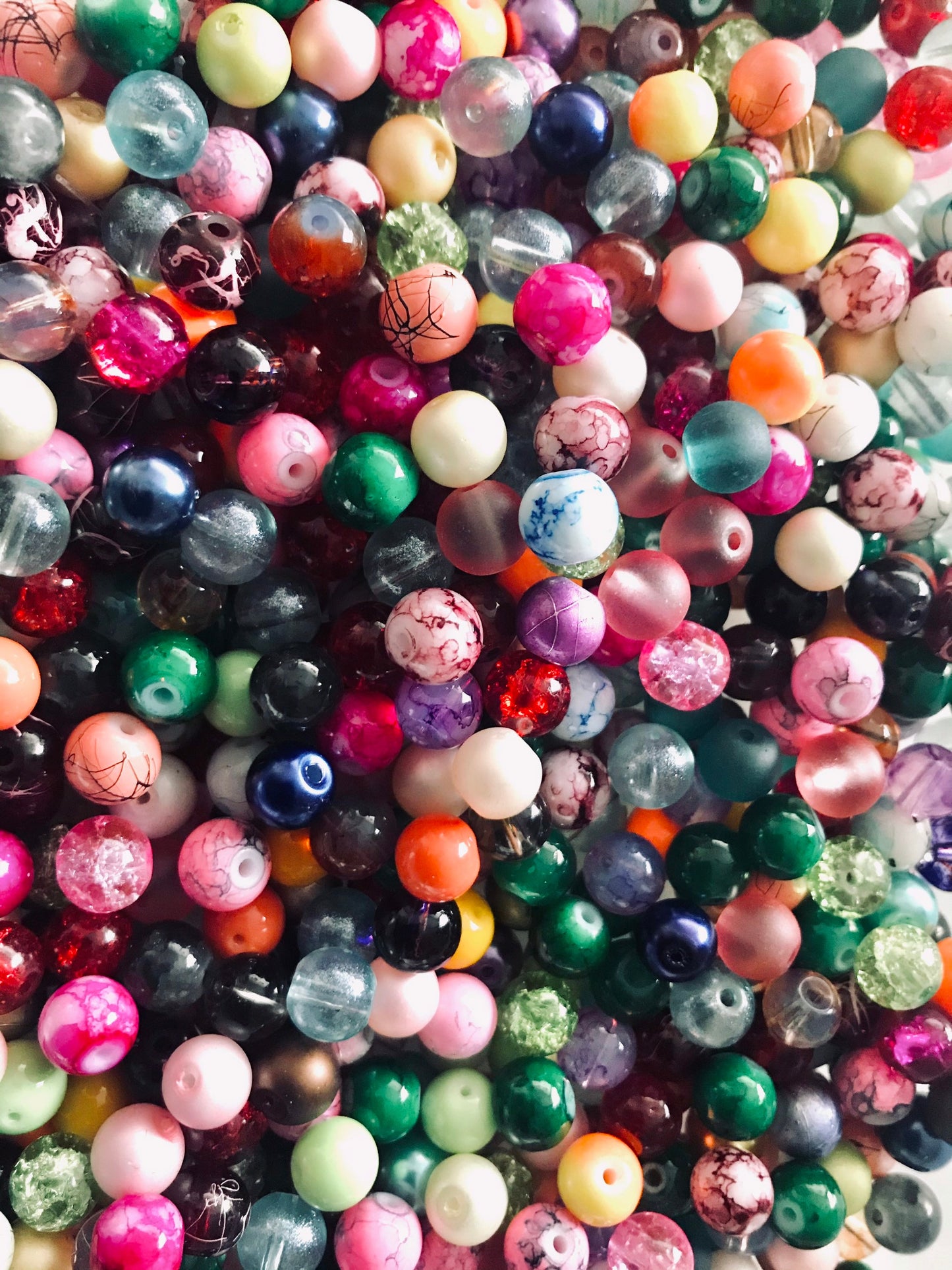 Glass bead mix bulk 8mm Assorted  bead soup, assorted colors and patterns in solid, pearly or patterned styles