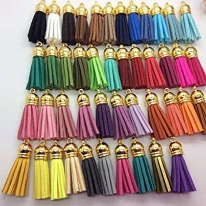 Suede Tassel charms, gold caps with wine shade, diy keychain or crafts