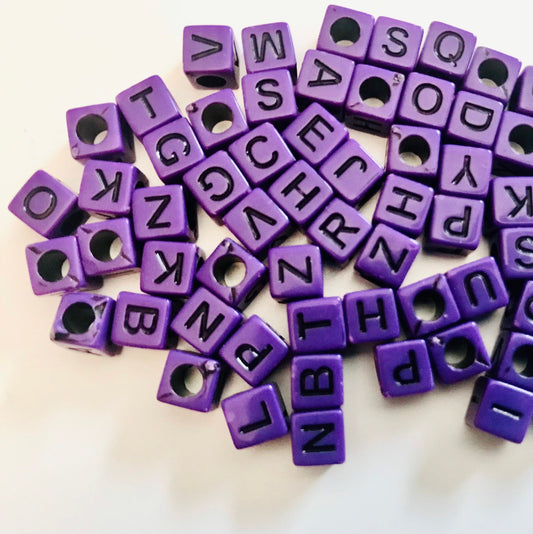 Clearance Purple Alphabet Cube Beads Acrylic 6mm Choose your letter DIY beads Pick your beads bulk bead lot purple black beads