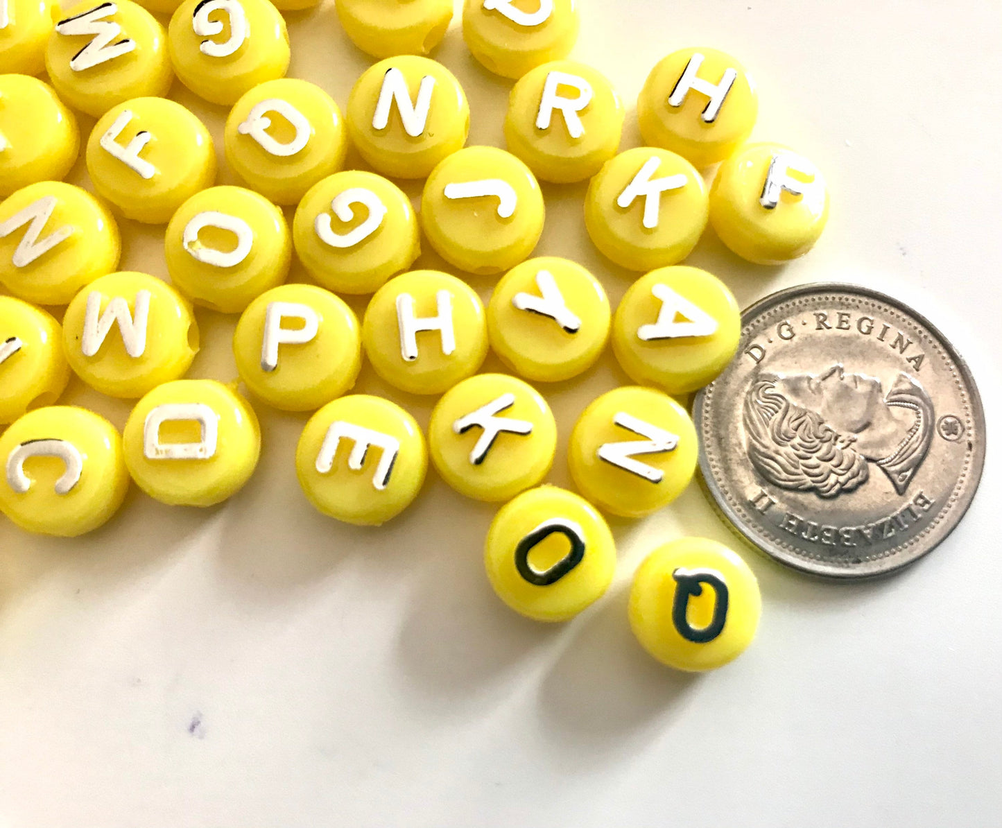 Large alphabet bead, 10mm white with gold letter beads , big initial beads