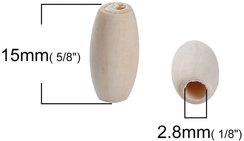 Long barrel wood beads, 15mm oval ivory glossy macrame bead