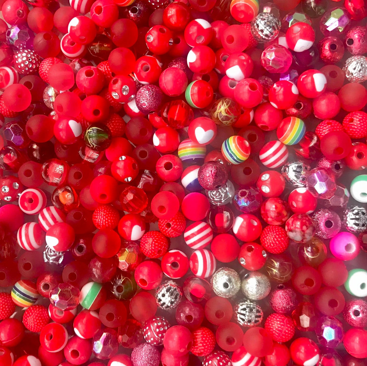 Red bubblegum bead mix, 8mm acrylic assorted mix red silver theme Passion lot red mix acrylic bead soup