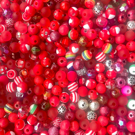 Red bubblegum bead mix, 8mm acrylic assorted mix red silver theme Passion lot red mix acrylic bead soup