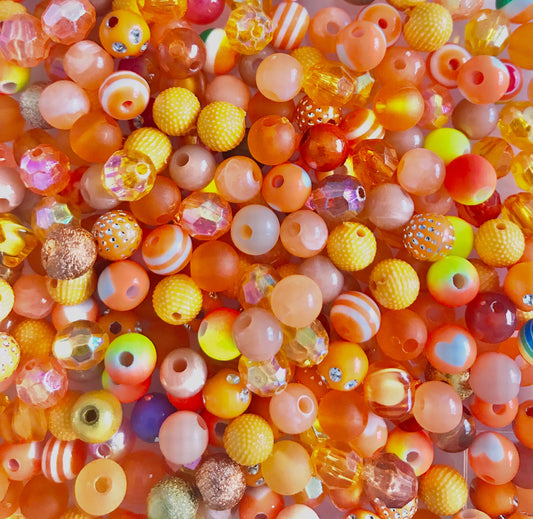 Orange bubblegum beads, 8mm acrylic bead assorted bulk mix Orange and Peach themes bead soup