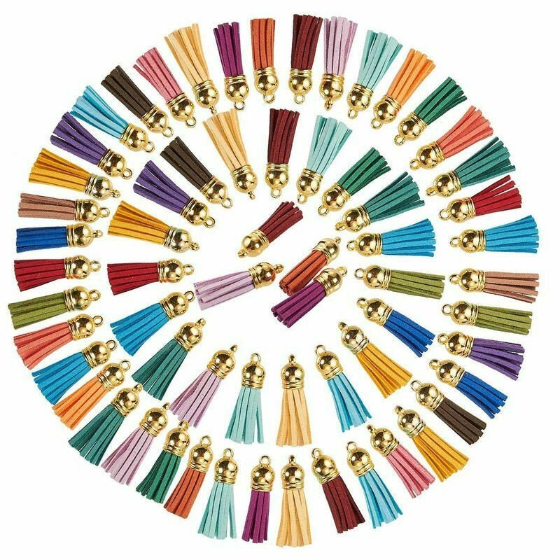 Suede Tassel charms, gold caps with wine shade, diy keychain or crafts