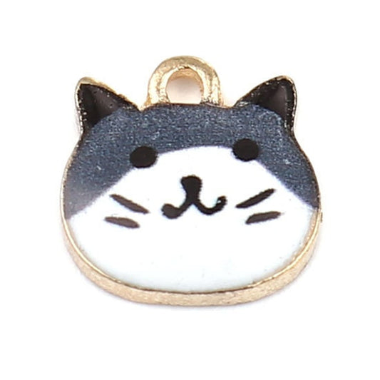 cat charm small gray and white kitten charm gold alloy backs small charm tiny cat face charm