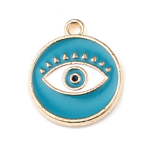 Evil eye charm blue gold enamel eye Charms  enamel color pieces gold plated charm