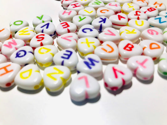 Heart letter beads, Alphabet heart with initials,  assorted colors with colored edge large spacer beads, CRAFT style