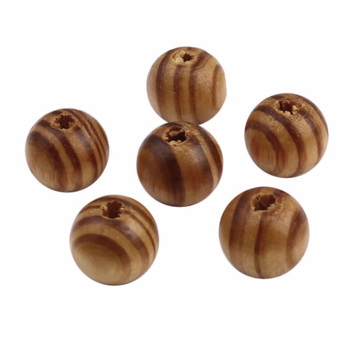 Wood bead with stripes, 6mm macrame beads, light gloss finish beads