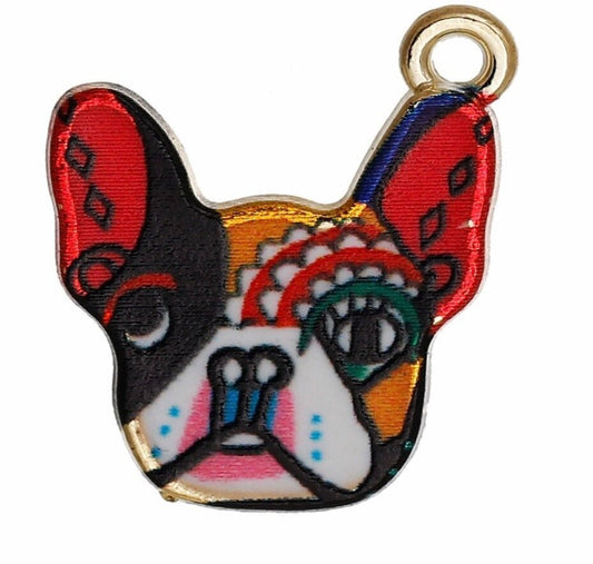 Boxer dog charm, enamel animal  gold plated charm, patterned design with red and assorted colors