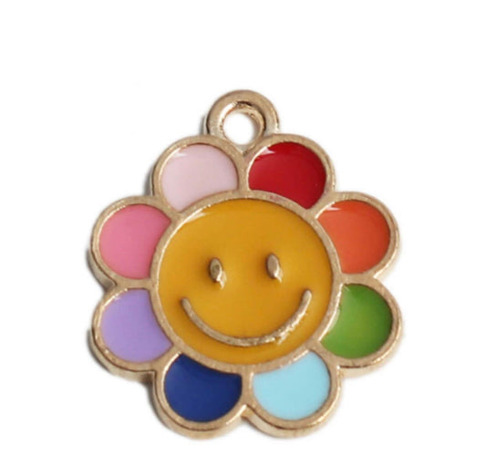 Flower rainbow enamel charm gold plated flower assorted color charm mixed color flower charm