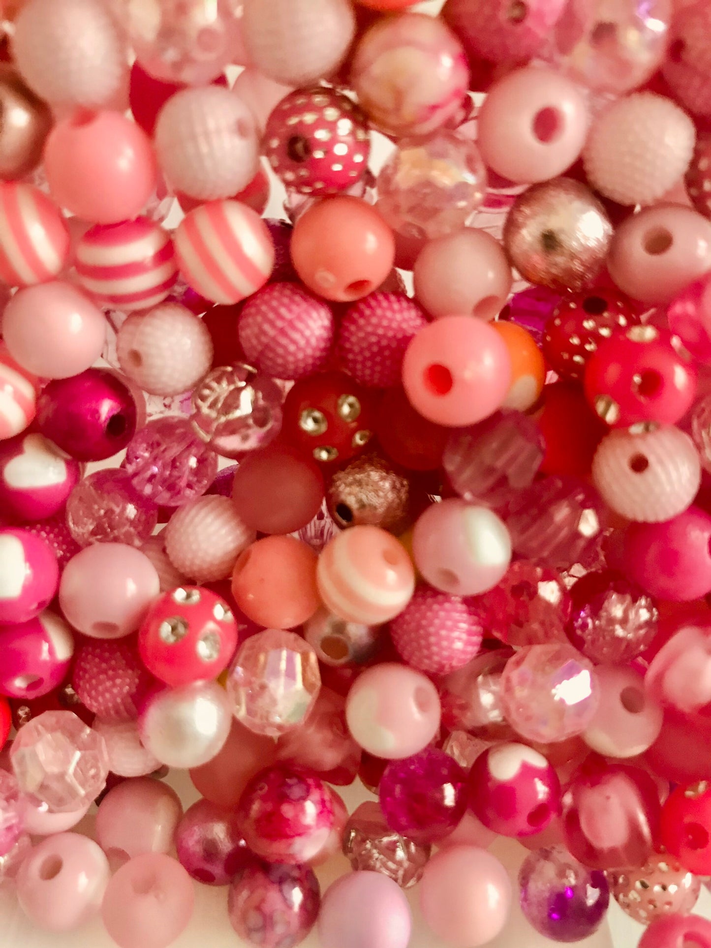 Pink bubblegum bead mix, 8mm acrylic bead mix,  assorted bulk mix Pink Silver theme Love Mix bead lot pink bead soup