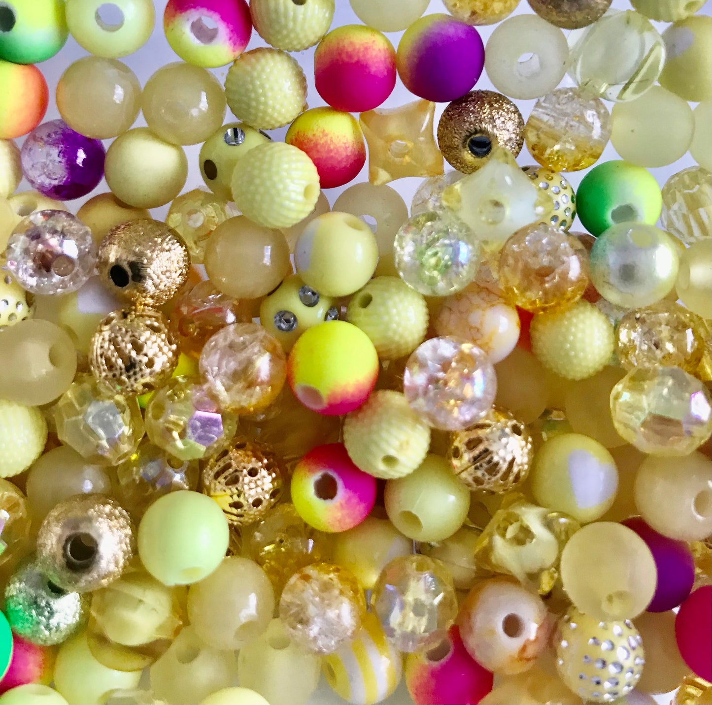 Yellow bubblegum beads, 8mm acrylic assorted mix bead soup Yellows and golds theme mix styles  bead mix