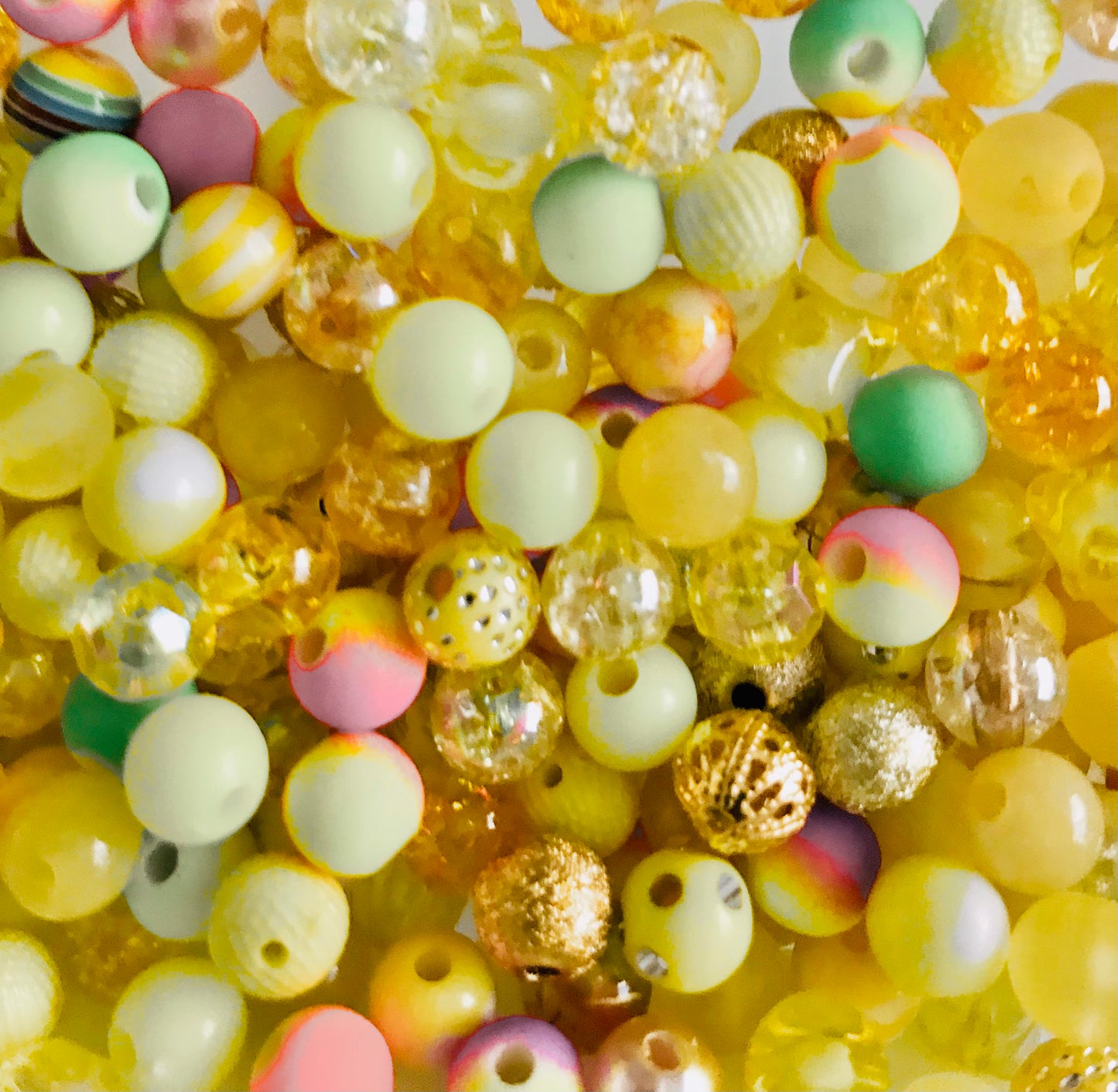 Yellow bubblegum beads, 8mm acrylic assorted mix bead soup Yellows and golds theme mix styles  bead mix