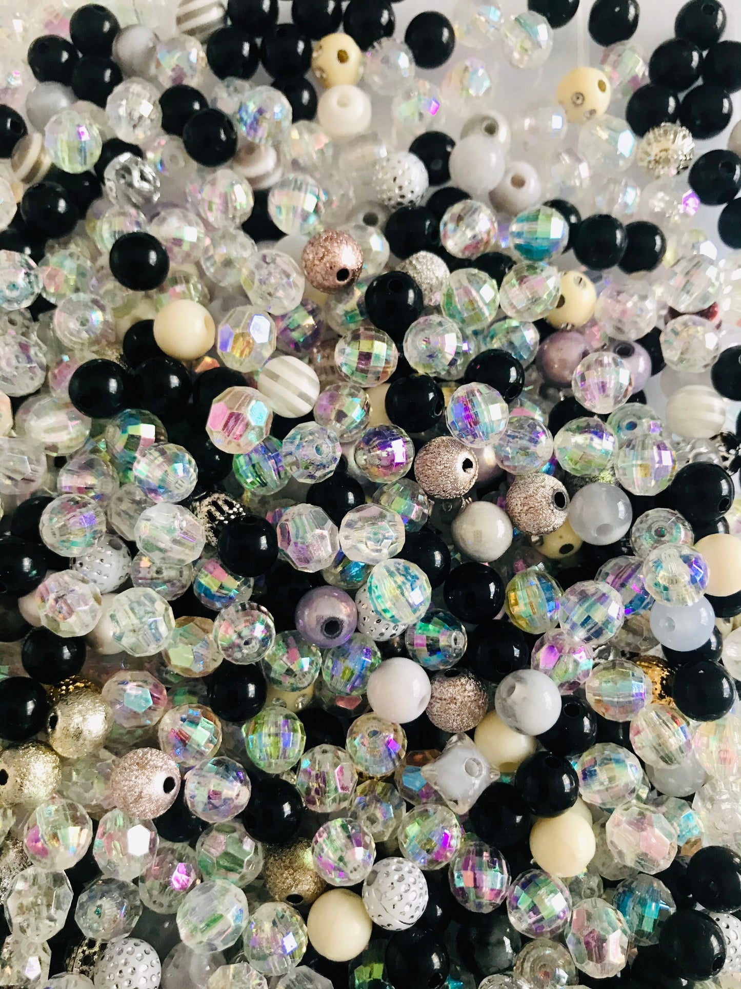 Mixed Bubblegum assorted bead lot 8mm  Neutrals mix white, cream. silver, gold bead mix styles