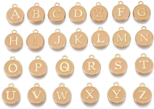 Cream alphabet charms, set of a-z enamel letter charms, DIY bridal charms,  double sided letter lot 14mm