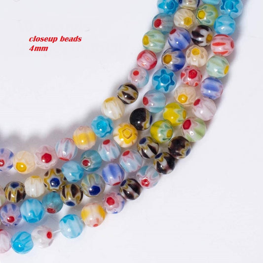 Glass flower bead mix Millefiori Murano Glass 4mm assorted bead full strand Mixed Color Beads  Spacer fancy glass