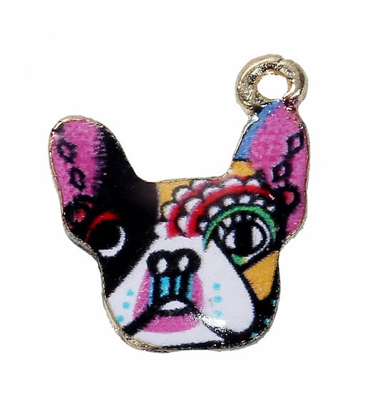 Boxer dog charm, enamel animal  gold plated charm, patterned design with pink and black and and assorted colors