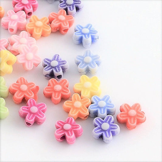 Flower bead mix, Pastel assorted acrylic spacers, 9mm flower bead