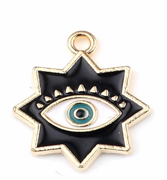 Black Evil eye charm blue gold enamel eye Inspired Charms  enamel color pieces gold plated charm