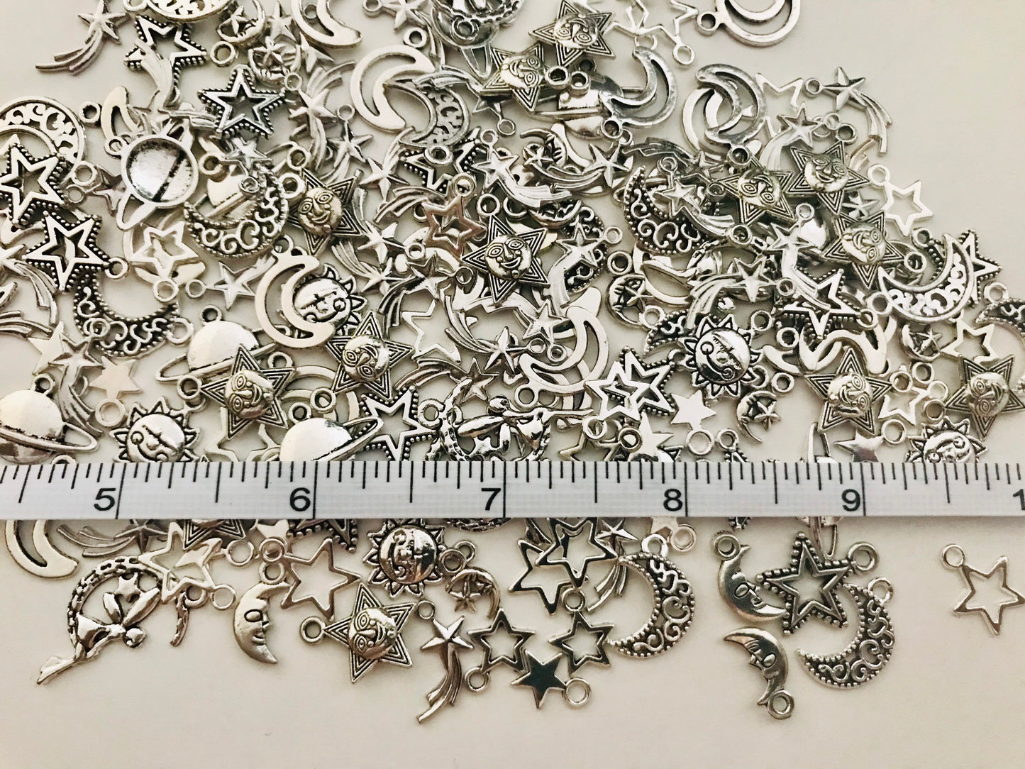 Celestial sun Moon and star charms, universe theme, assorted planetary charms