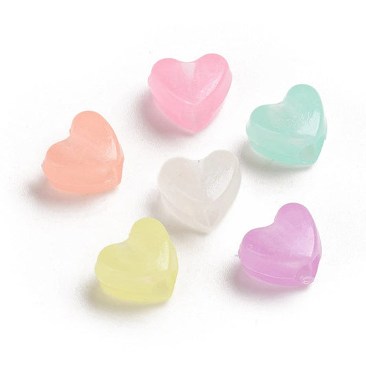 Glow in the dark heart beads, european big hold beads, assorted bead mix