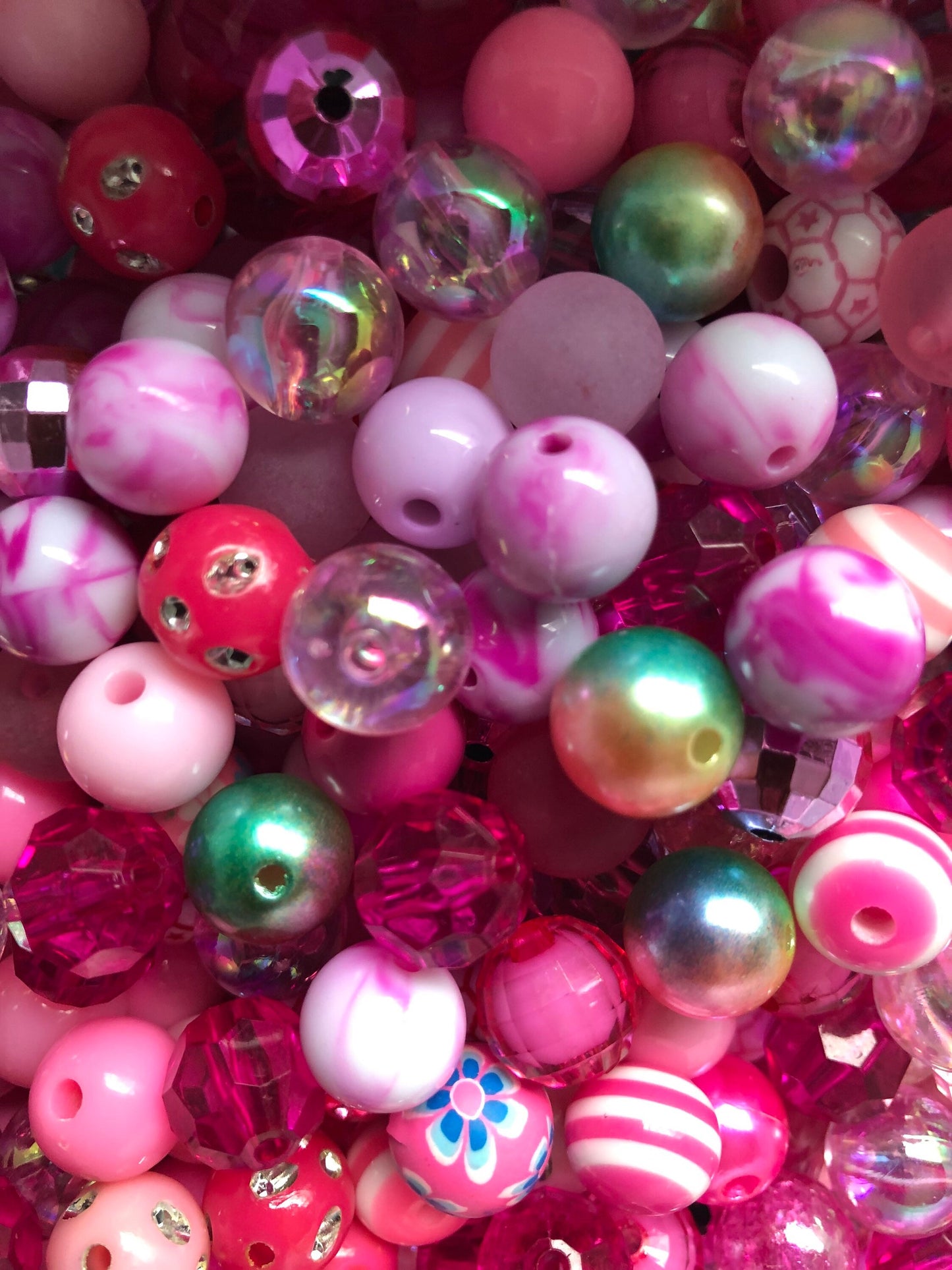 Pink bubblegum bead mix, 12mm acrylic beads assorted bulk mix Pink Silver theme bead soup