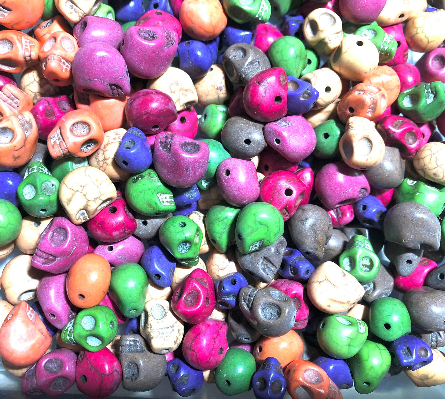 Howlite skull beads, assorted color Halloween skulls, stone type beads