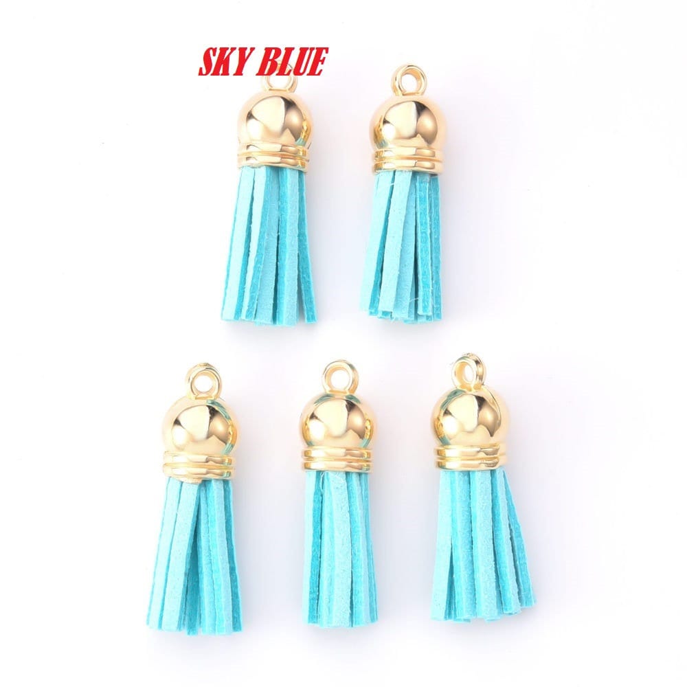 Suede Tassel charms, gold caps with wine shade, diy keychain or crafts