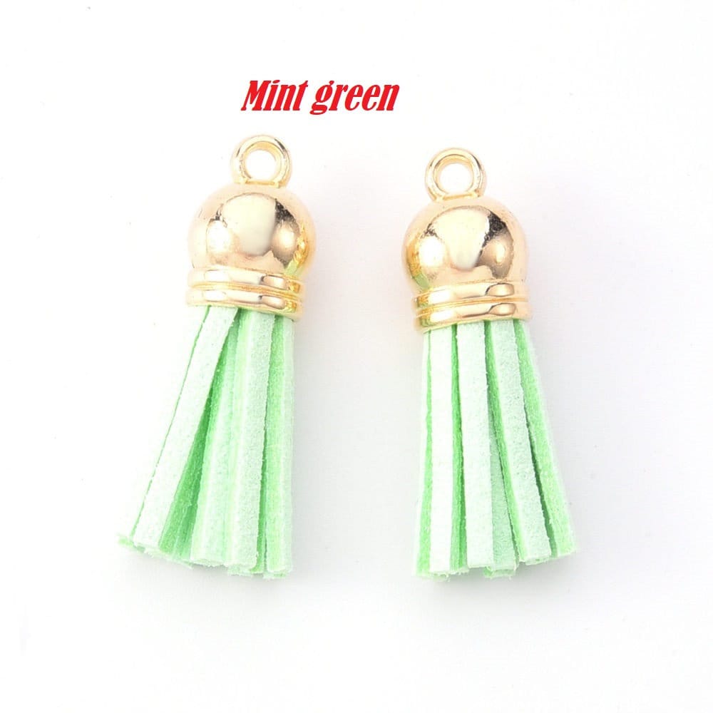 Suede Tassel charms, assorted colors with  gold caps , assorted color mix, diy keychain and craft dangles