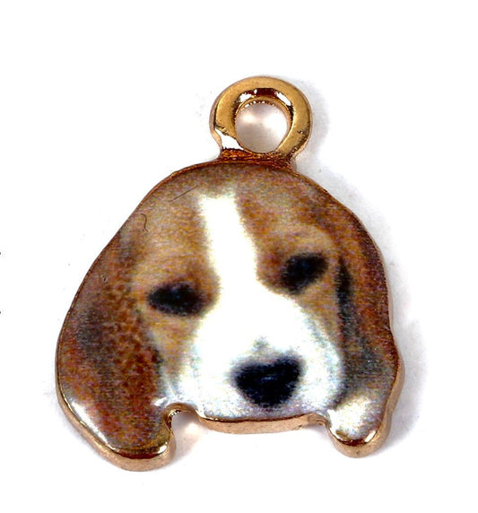 Brown dog charm, enamel charm with floppy ears, gold plated charm for dog lovers