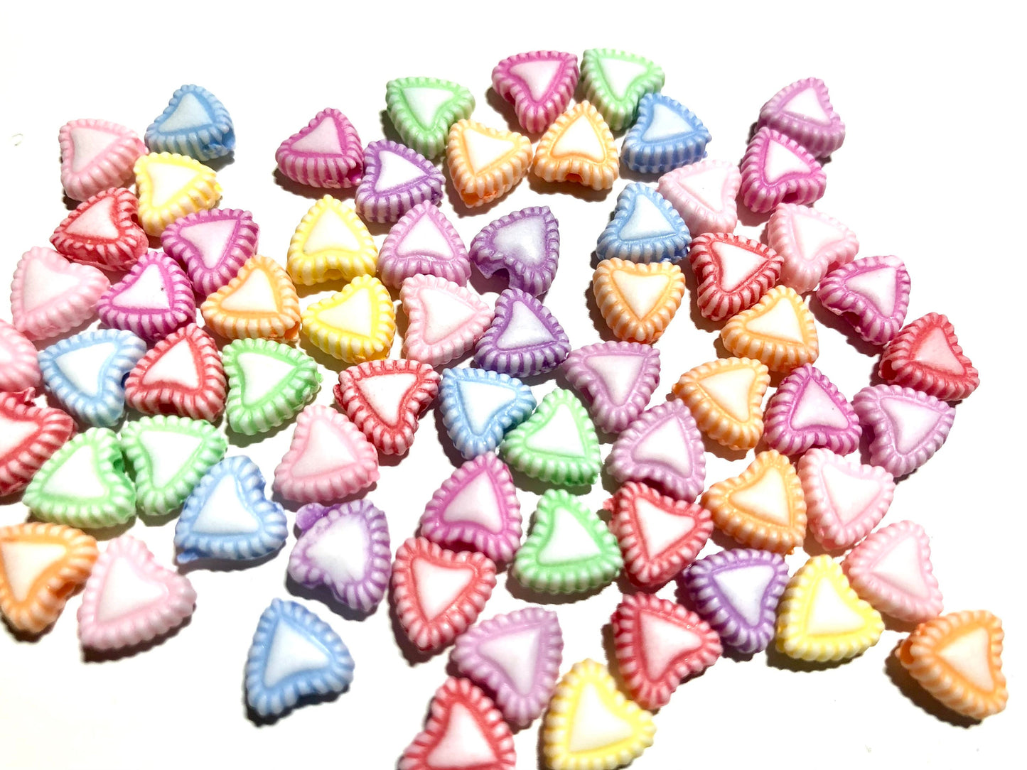 Heart bead mix stripe patterned pastel in assorted colors, acrylic bead mix