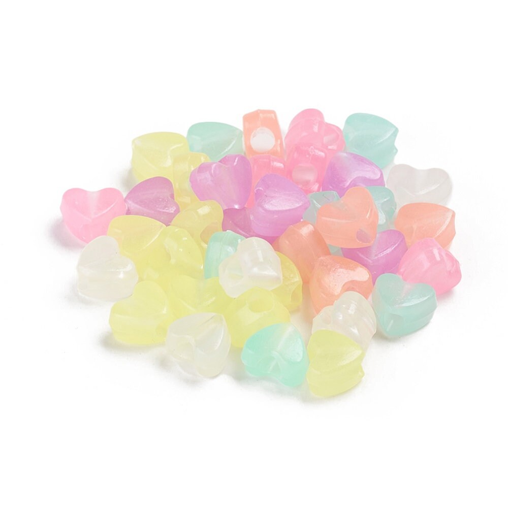 Glow in the dark heart beads, european big hold beads, assorted bead mix