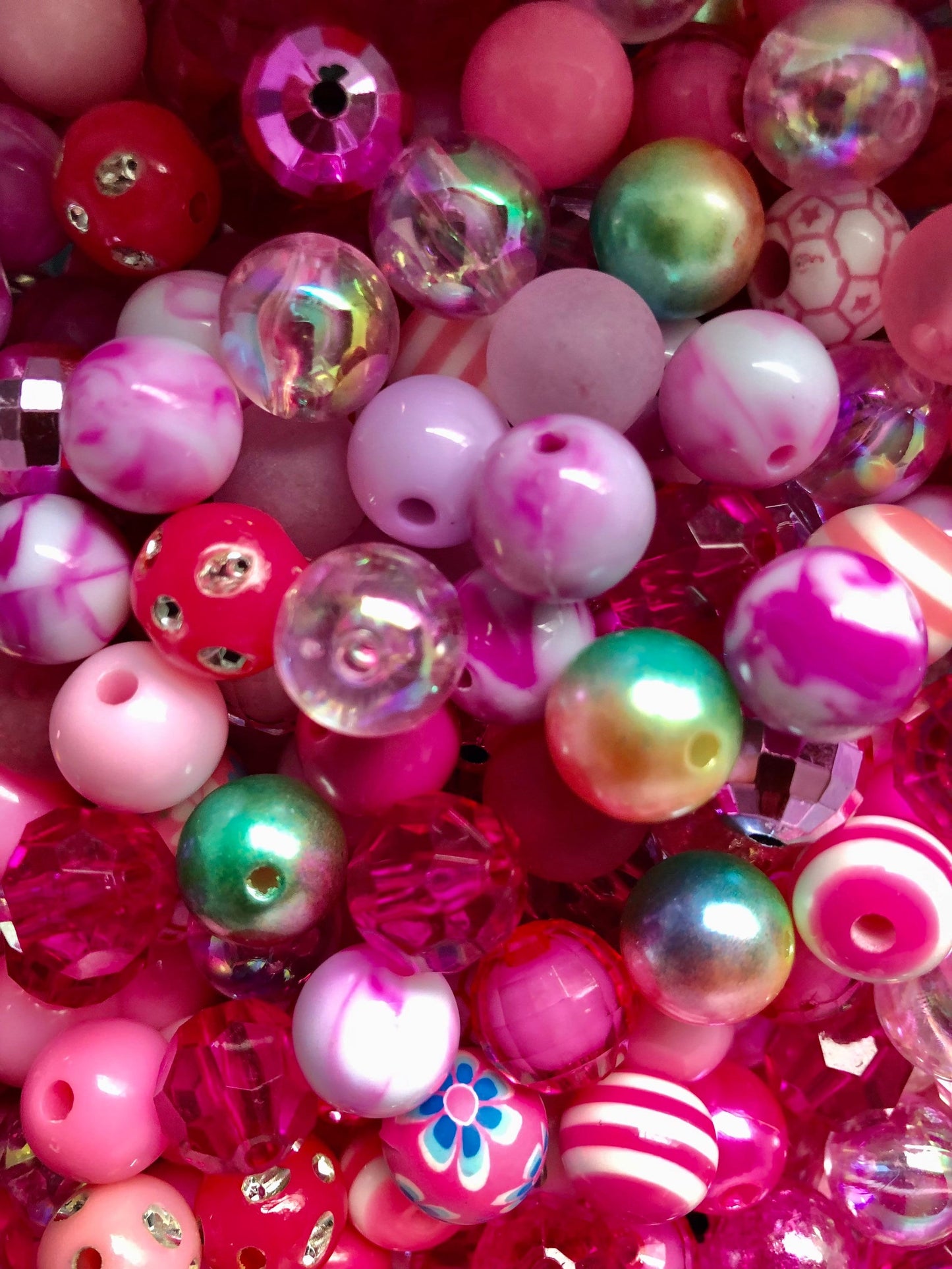 Pink bubblegum bead mix, 12mm acrylic beads assorted bulk mix Pink Silver theme bead soup