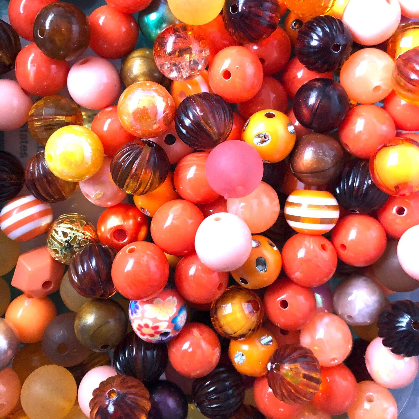 Orange bubblegum beads,  12mm acrylic bead assorted bulk mix Orange and Peach theme mix