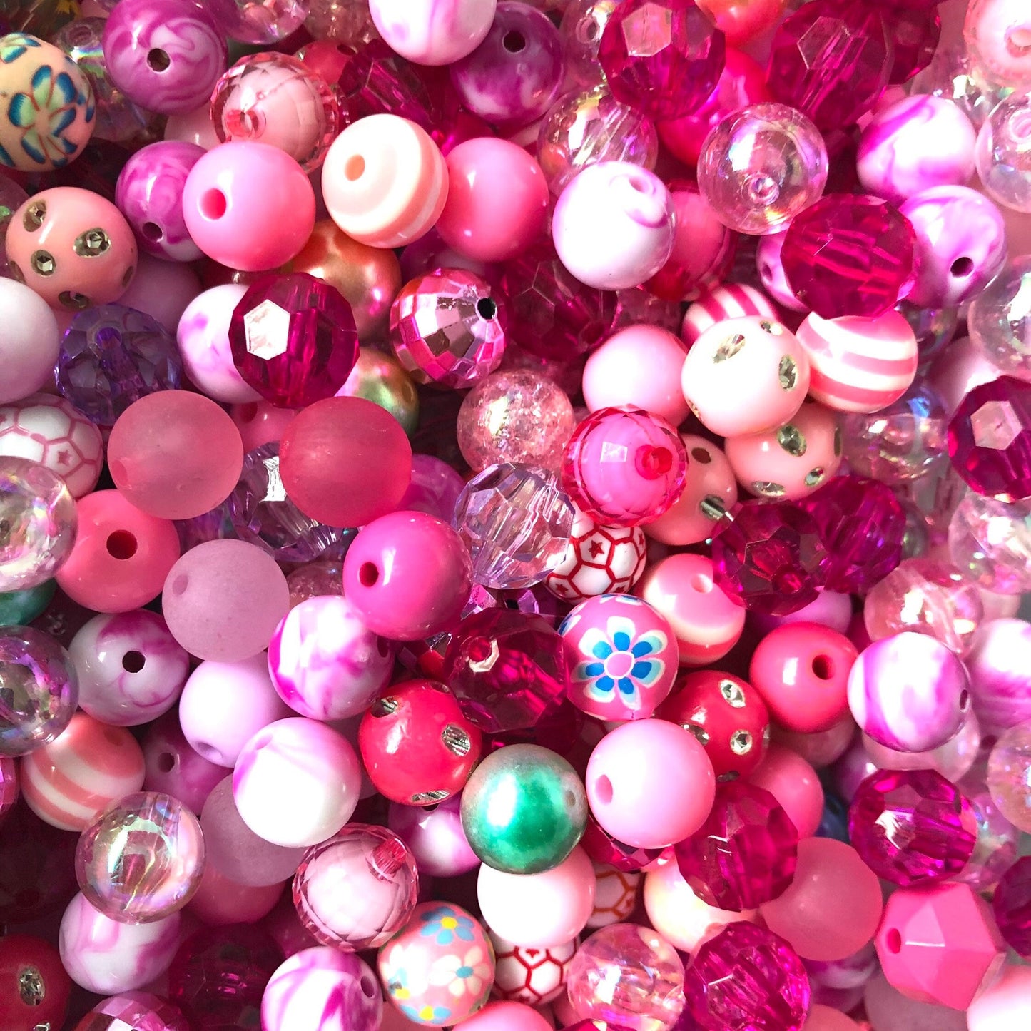 Pink bubblegum bead mix, 12mm acrylic beads assorted bulk mix Pink Silver theme bead soup