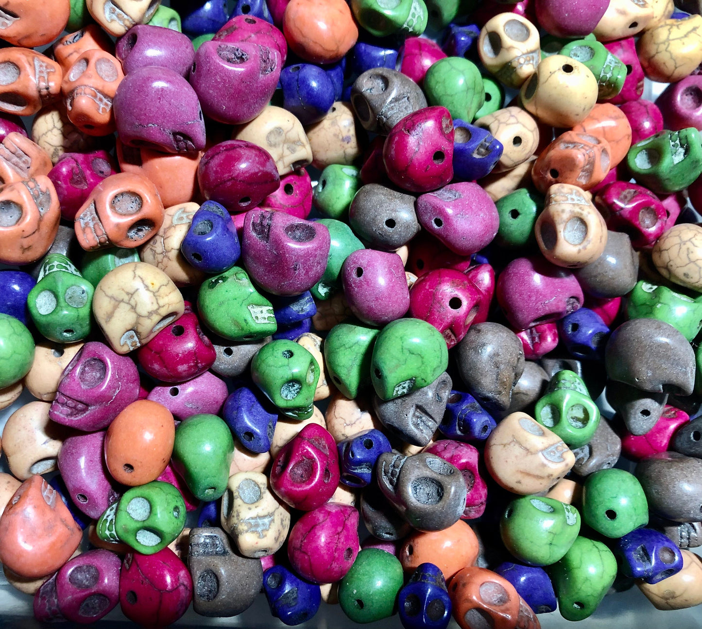 Howlite skull beads, assorted color Halloween skulls, stone type beads