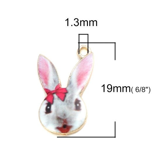 Easter bunny charms with pink bow enamel rabbit pendant charm gold backed metal charms