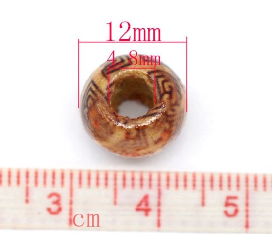 Macrame bead mix, 12mm Patterned  bead,  big hole style European big hole wood bead