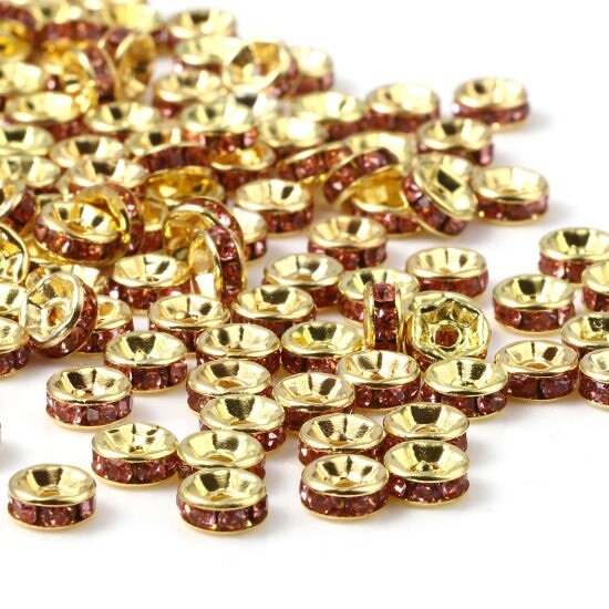 Rhinestone rondelle , 4mm gold  plated spacer bead, purple crystal bead