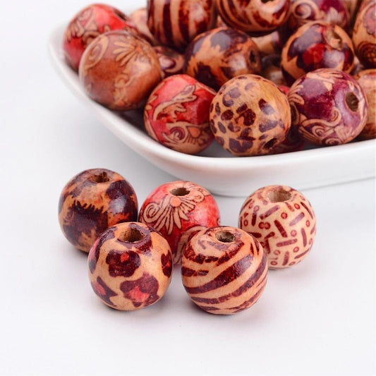 Wood macrame bead mix, patterned large big hole bead , European style bead 16x15mm bead