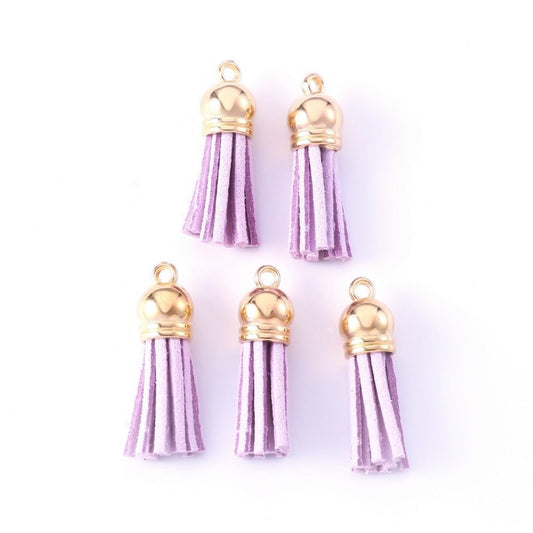 Suede Tassel charms , gold cap tassels in light purple, jewelry tassels keychain and DIY crafts