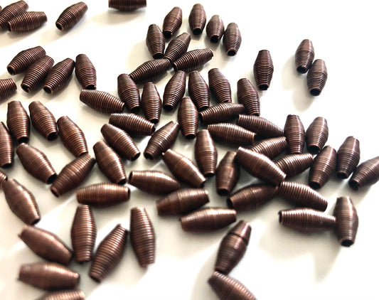 Coil metal spacers, tube spacers, wire long beads, lightweight hollow bead ,  unique coil spacers, dark copper bead