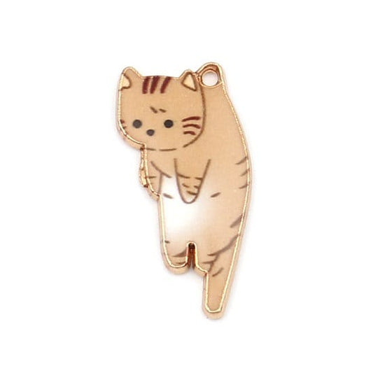 Brown cat charm, enamel cat pendant charm with gold plated back, brown with white belly charm